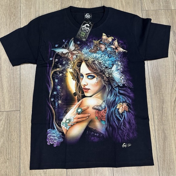 H&M Tops - CABALLO TATTOOED GODDESS LADY BUTTERFLIES‎ GRAPHIC T-SHIRT Size M